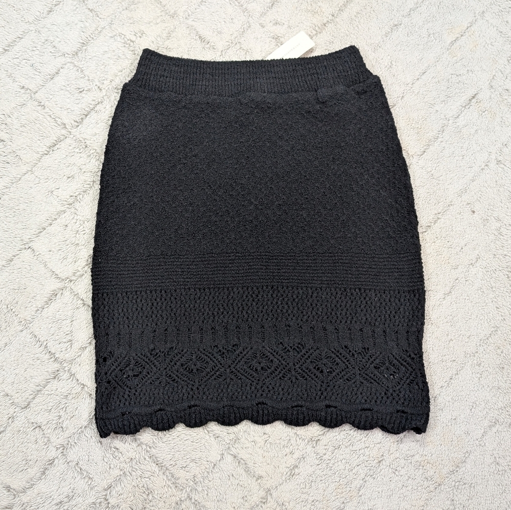 Anthropologie Skirt Womens S Black Crochet Knit Textured Lined Mini NEW